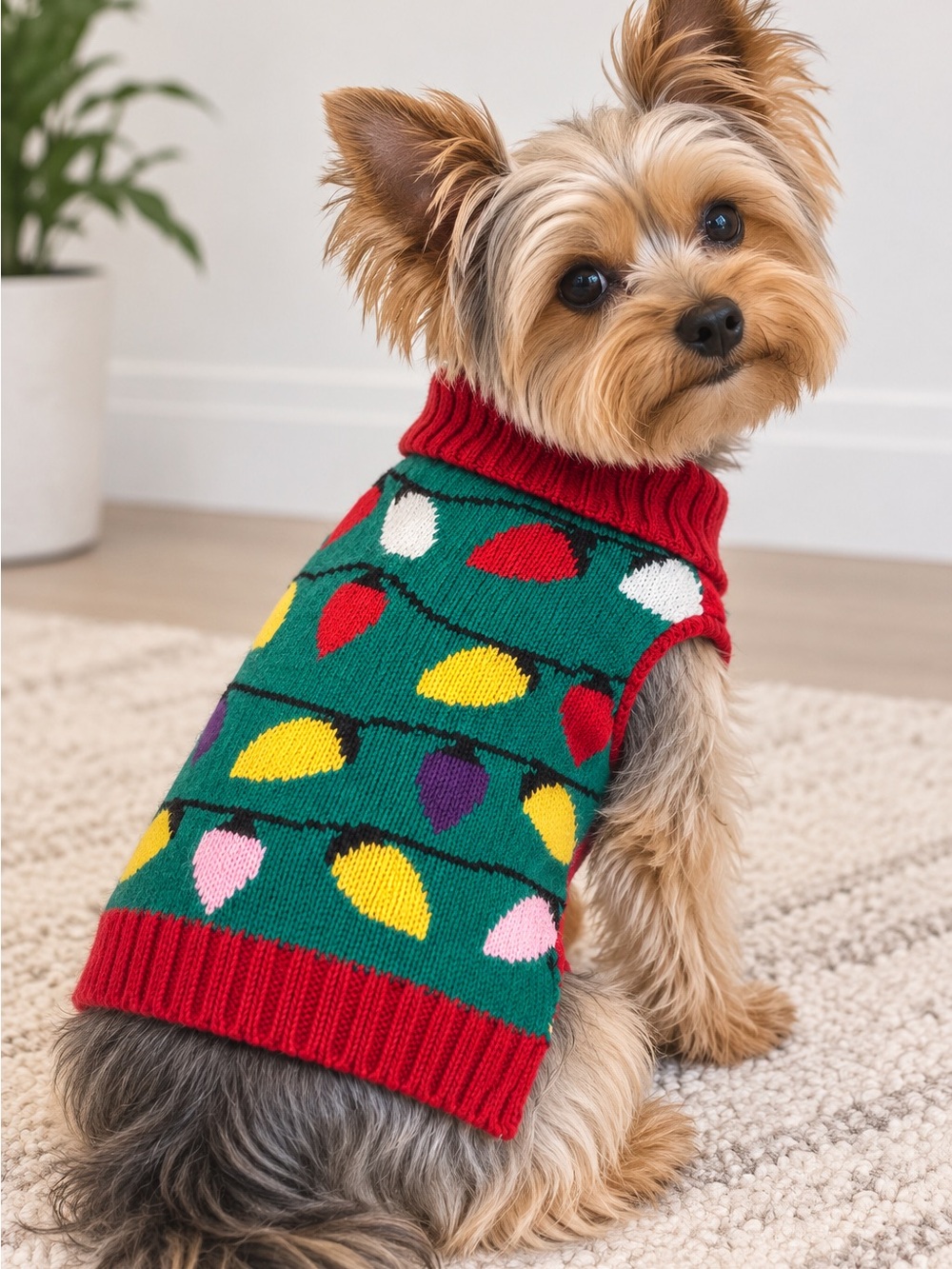 Christmas Lights Knit Dog Sweater Red Green Holiday Pet Sweater